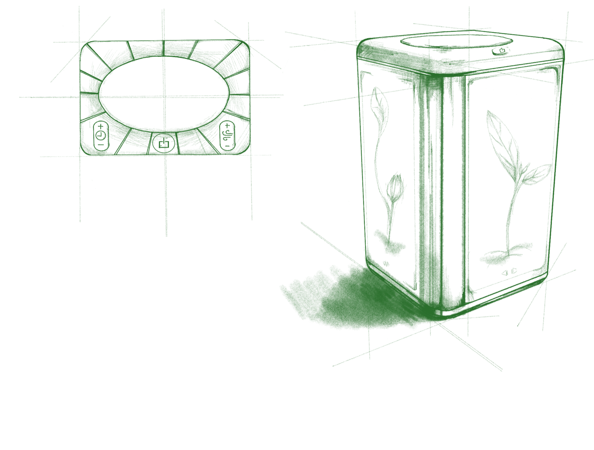 Early sketches of a plant-linked air purifier