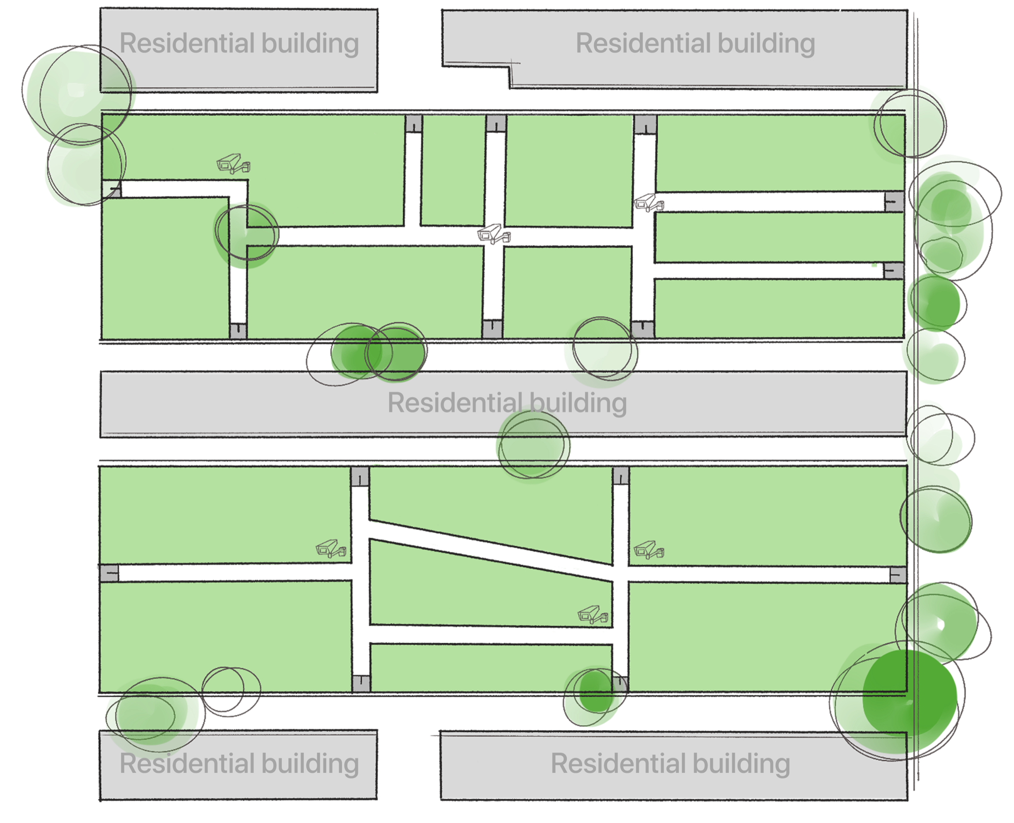 A spatial plan for growing plots between residential buildings